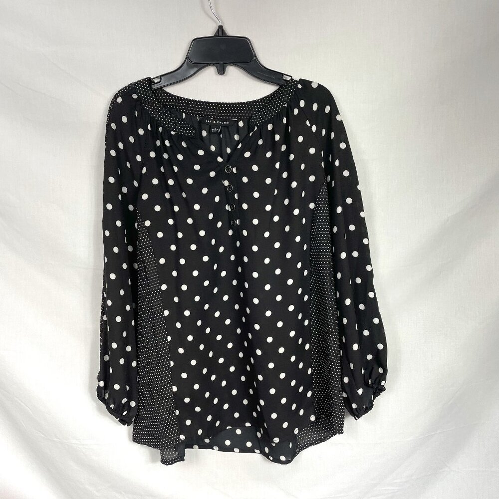 Zac & Rachel Women's Black and White Mixed Polka Dot Long-sleeve Blouse Size S